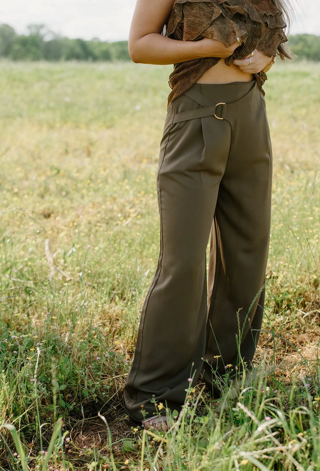 Martini Olive Buckle Strap Pants