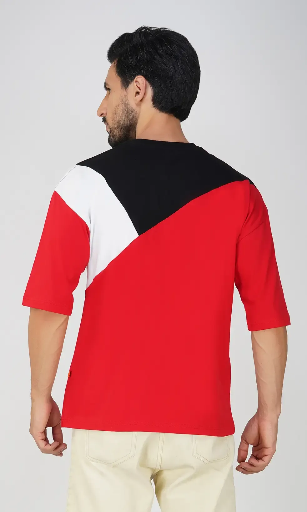 Mebadass Men's ColorBlocked OverSized Cotton T-shirts - Red & Black White