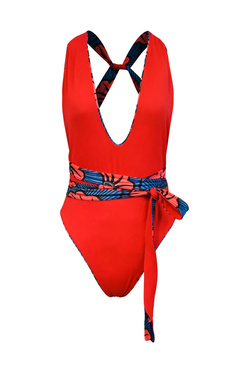 Nailah Reversi One Piece Swimsuit - Blue/Red Rolls Royce