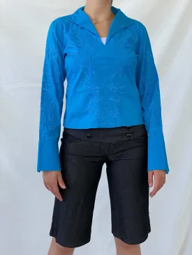 NARACAMICIE Blue Embroidered Women’s Long Sleeve Shirt - S