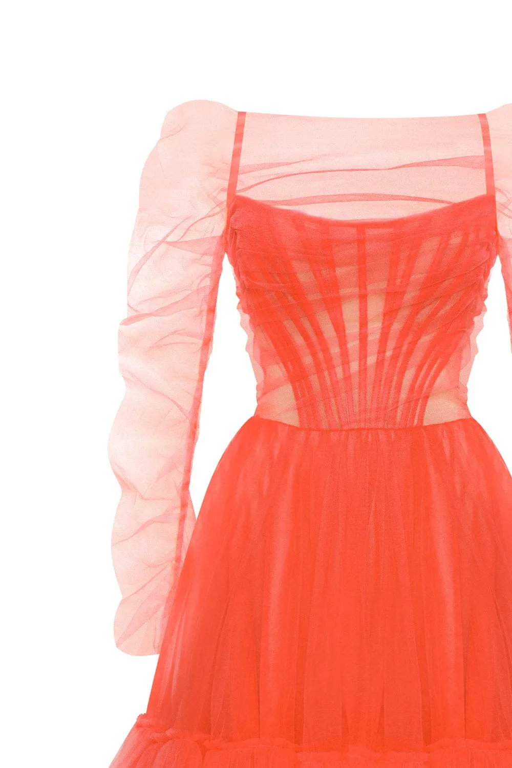 Passion Strapless Tulle mini dress in red coral color