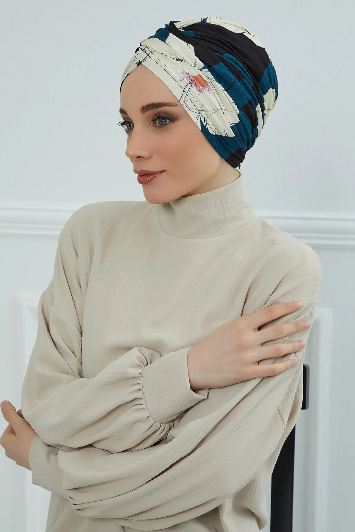 Printed Instant Turban for Women, 95% Cotton Pre-Tied Head Wrap, Lightweight Head Scarf Bonnet Cap with Beautiful Pattern Options,B-9YD