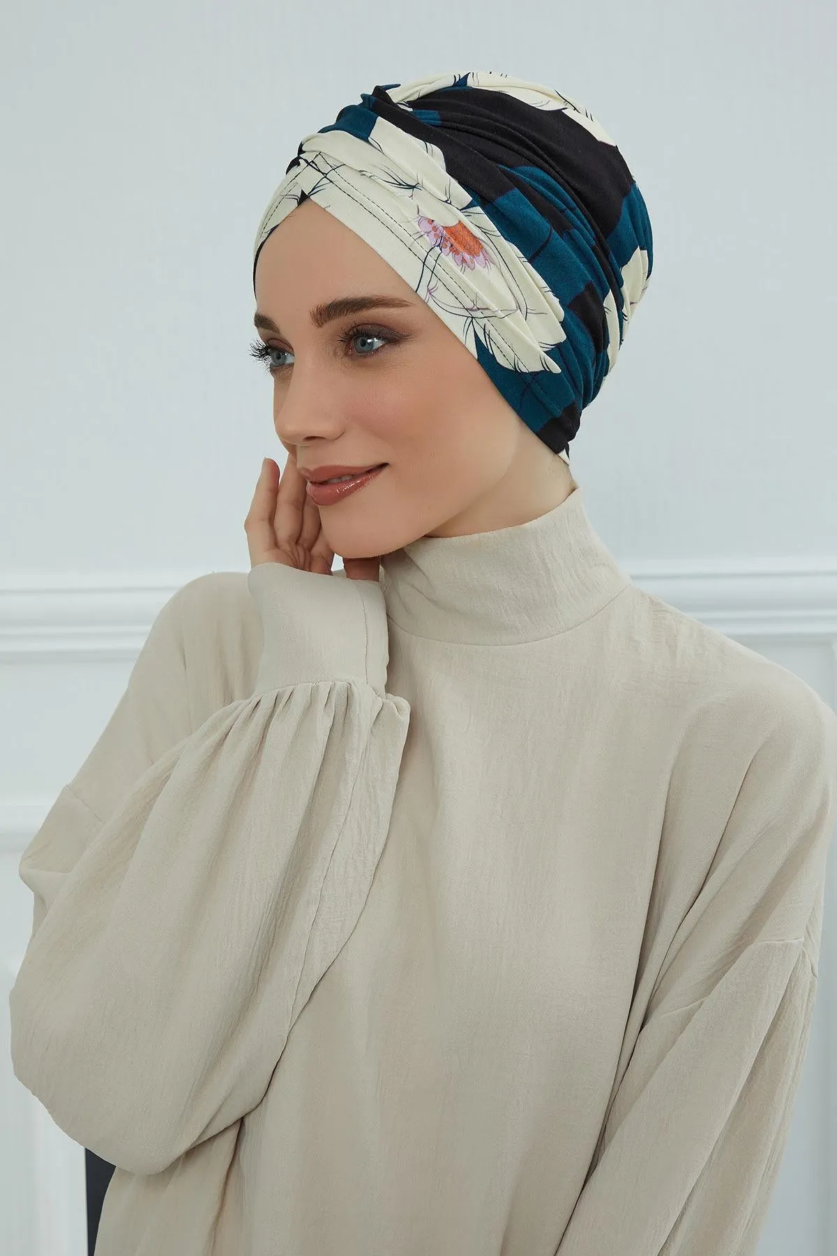 Printed Instant Turban for Women, 95% Cotton Pre-Tied Head Wrap, Lightweight Head Scarf Bonnet Cap with Beautiful Pattern Options,B-9YD