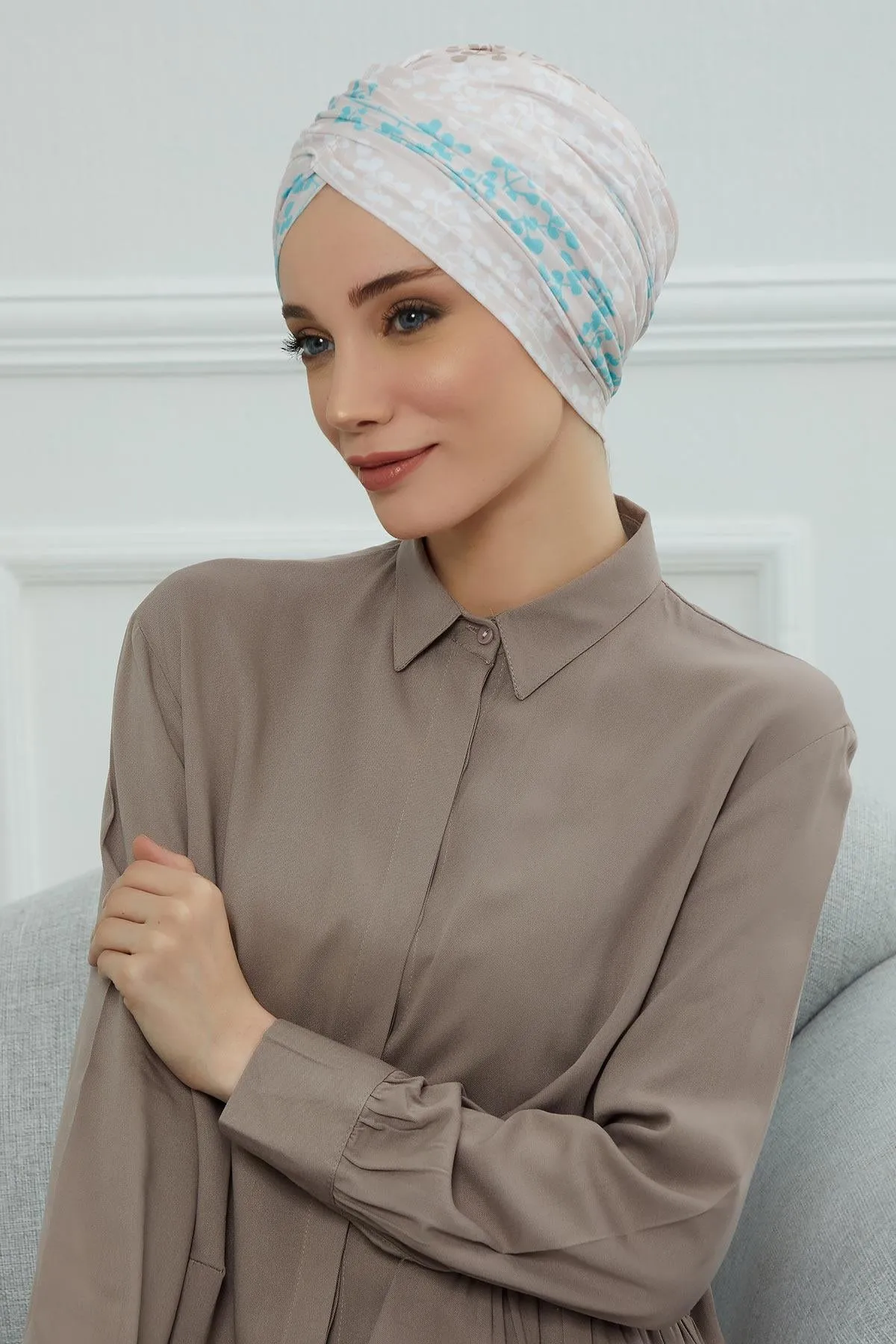 Printed Instant Turban for Women, 95% Cotton Pre-Tied Head Wrap, Lightweight Head Scarf Bonnet Cap with Beautiful Pattern Options,B-9YD