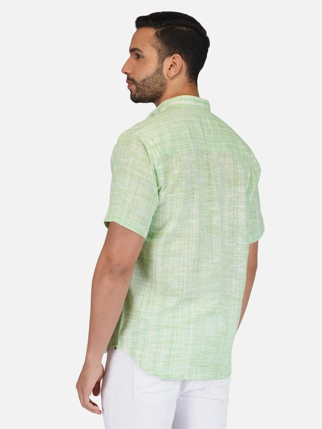 Pure Khadi Short Kurta in Light Green Color