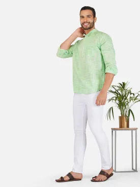 Pure Khadi Short Kurta in Light Green Color