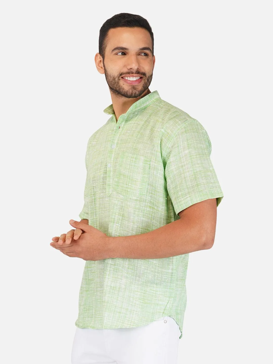 Pure Khadi Short Kurta in Light Green Color