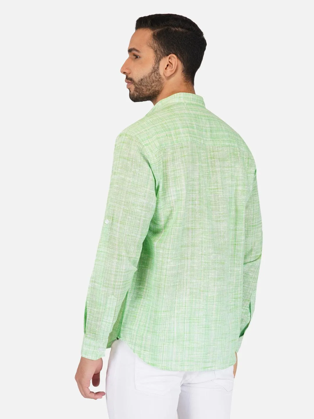 Pure Khadi Short Kurta in Light Green Color