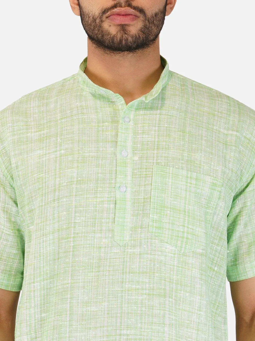 Pure Khadi Short Kurta in Light Green Color