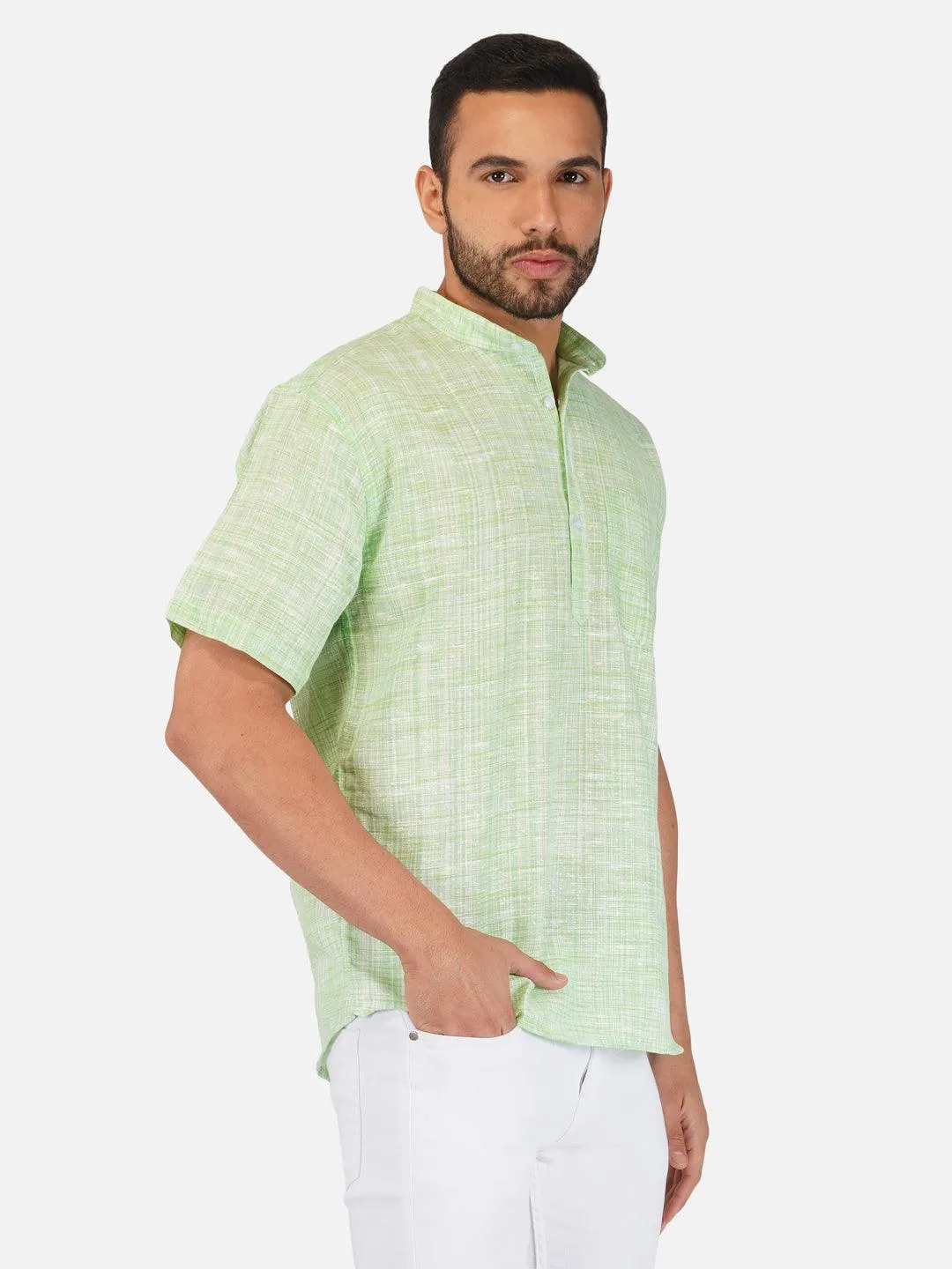 Pure Khadi Short Kurta in Light Green Color