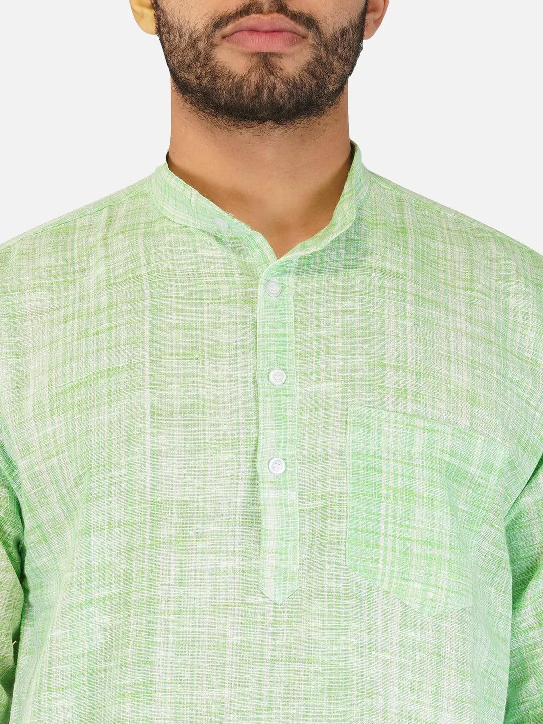 Pure Khadi Short Kurta in Light Green Color