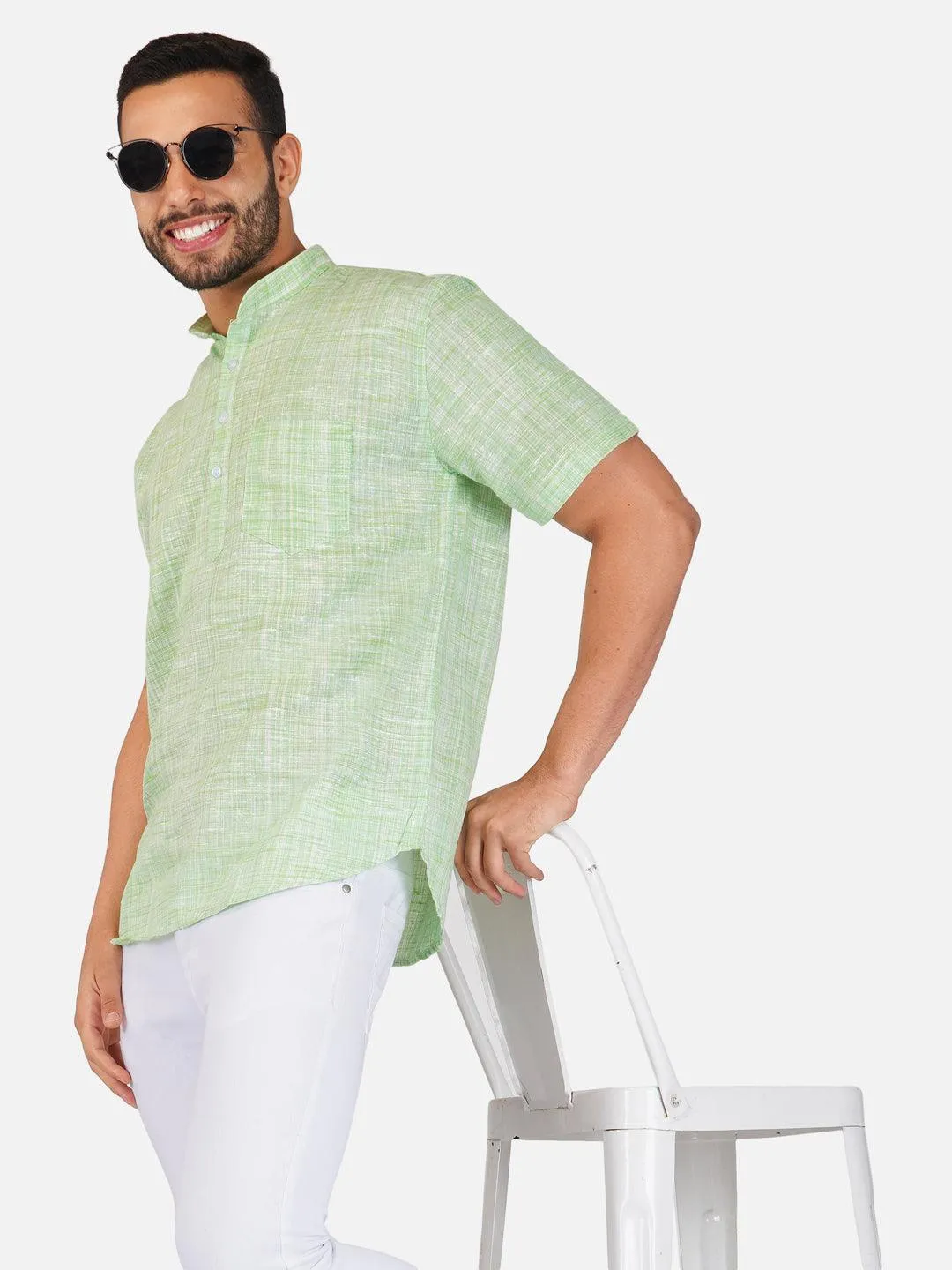 Pure Khadi Short Kurta in Light Green Color