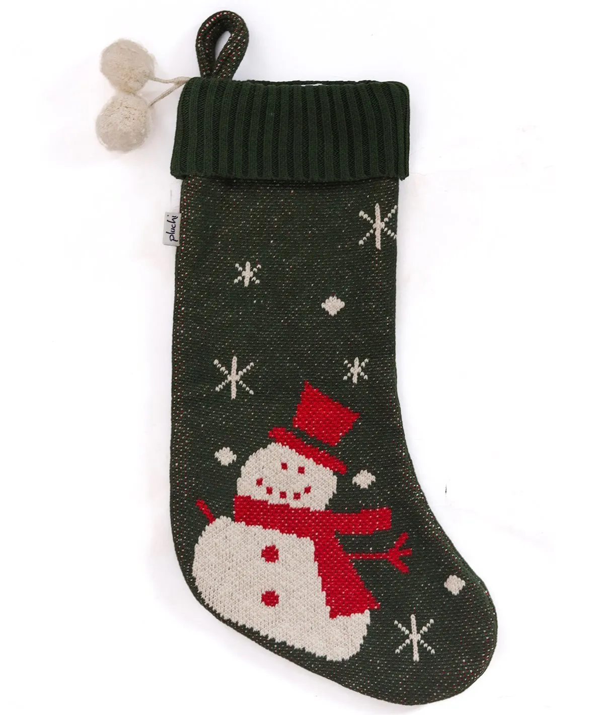 Snowman - Green & Red Cotton Knitted Christmas Decorative Stocking