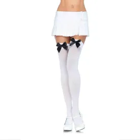 Stockings - White with Black Satin Bow Over the Knee