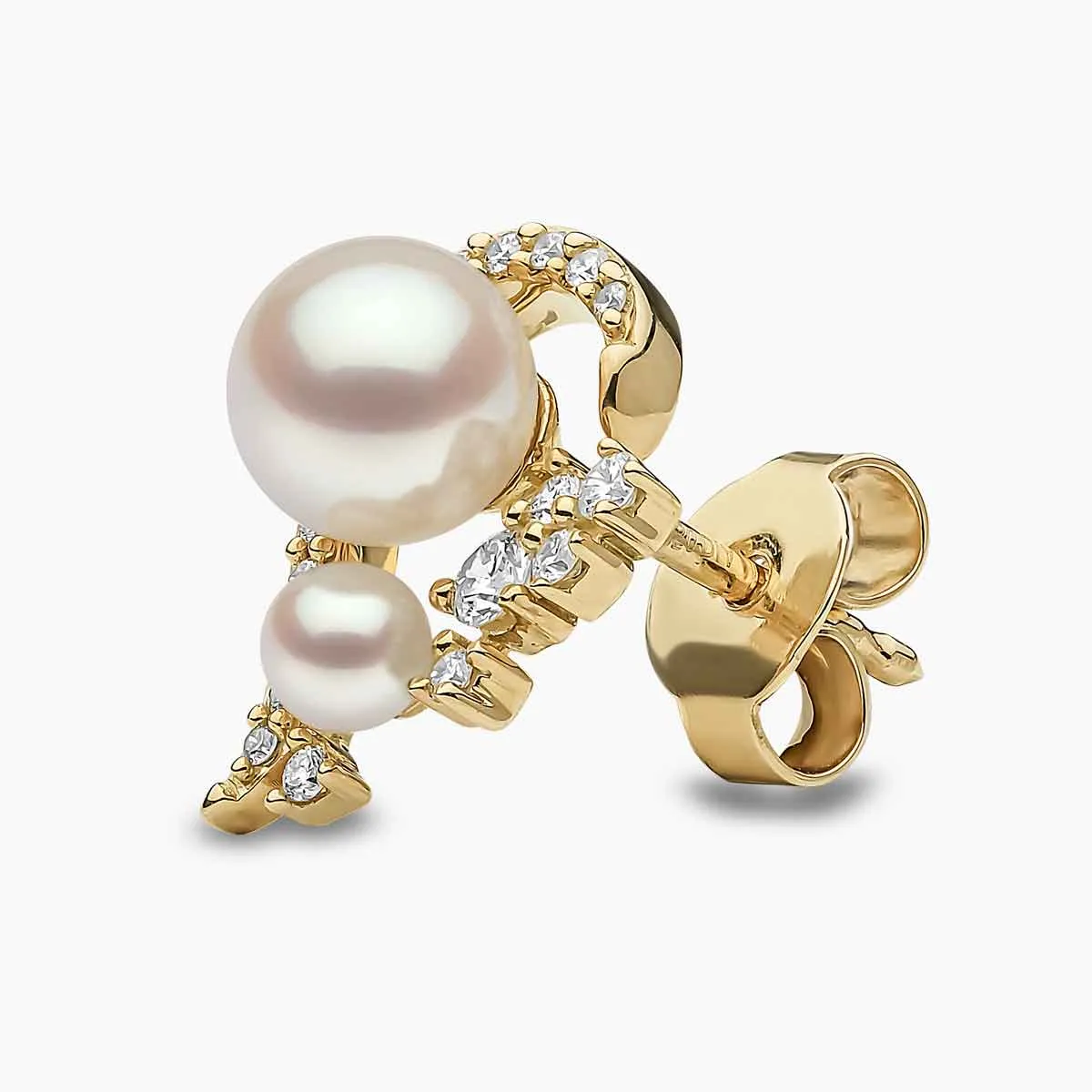 Trend 18K Gold Freshwater Pearl And Diamond Half Heart Stud Earrings