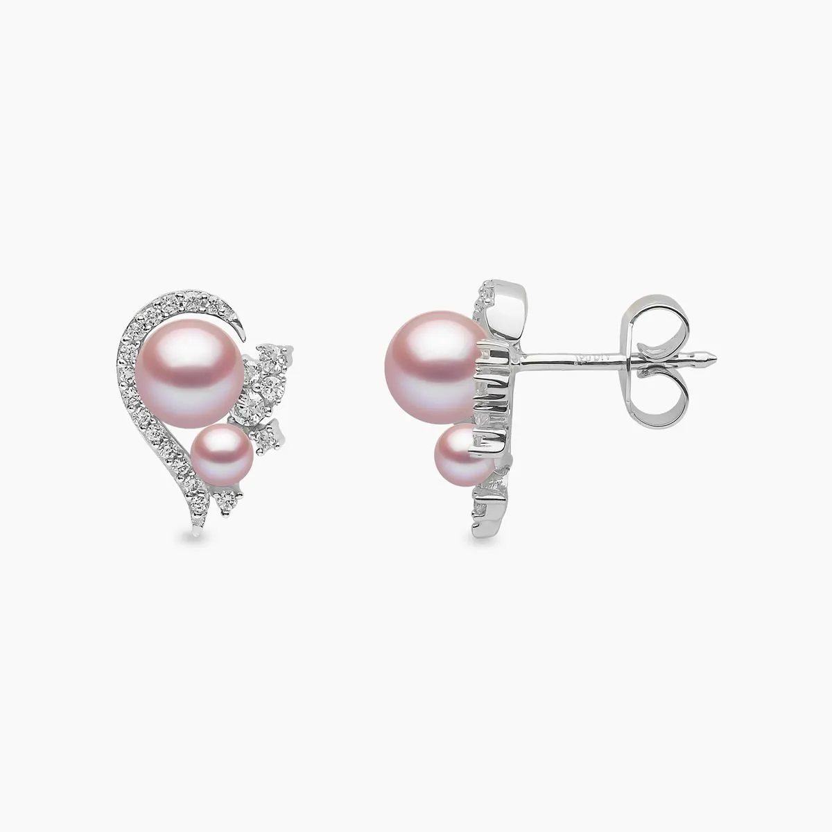 Trend 18K Gold Freshwater Pearl And Diamond Half Heart Stud Earrings