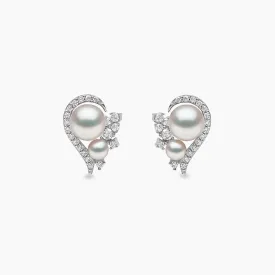 Trend 18K Gold Freshwater Pearl And Diamond Half Heart Stud Earrings