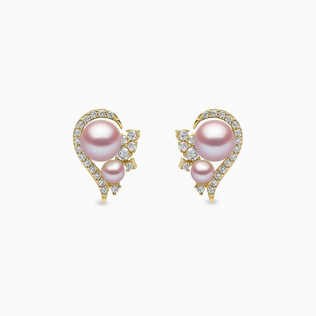 Trend 18K Gold Freshwater Pearl And Diamond Half Heart Stud Earrings