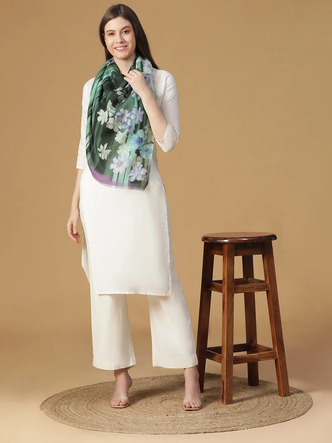 Twilight Harmony Floral Design Printed Stole