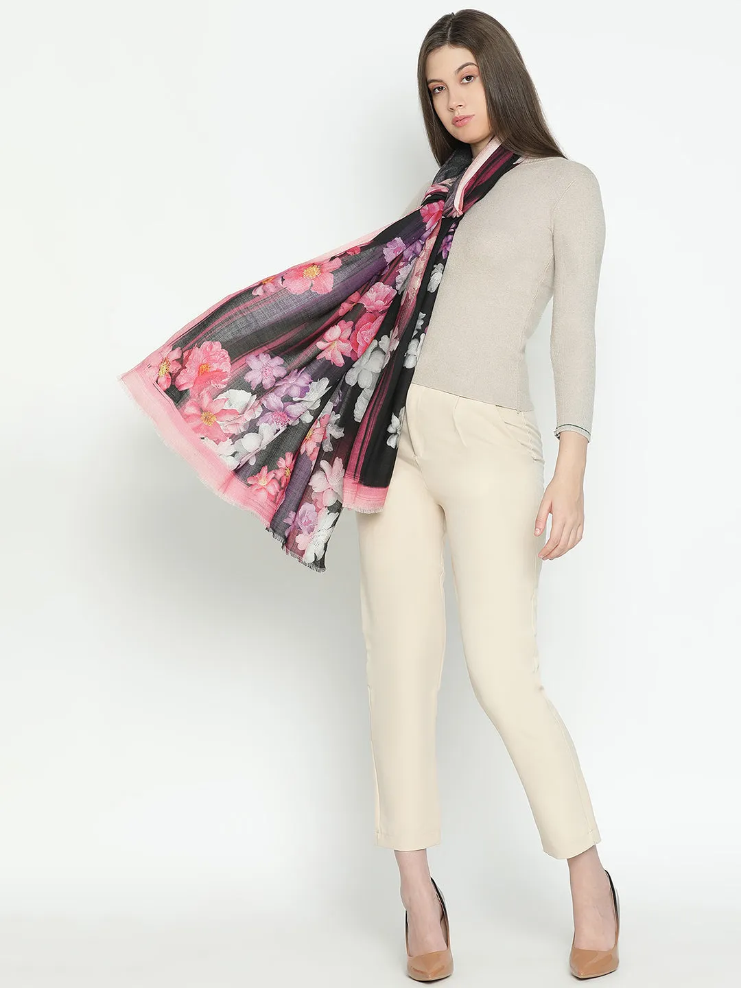 Twilight Harmony Floral Design Printed Stole