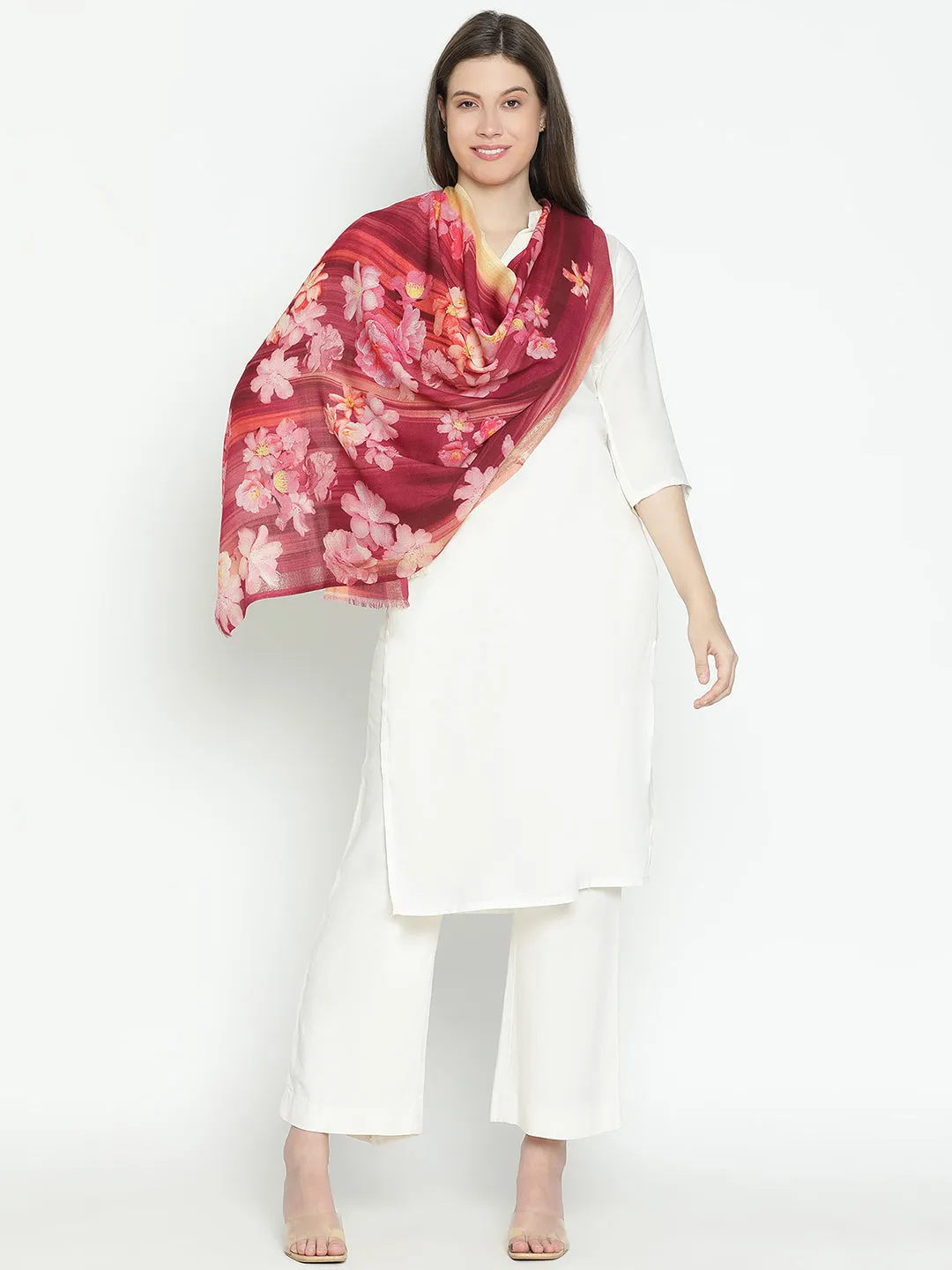 Twilight Harmony Floral Design Printed Stole