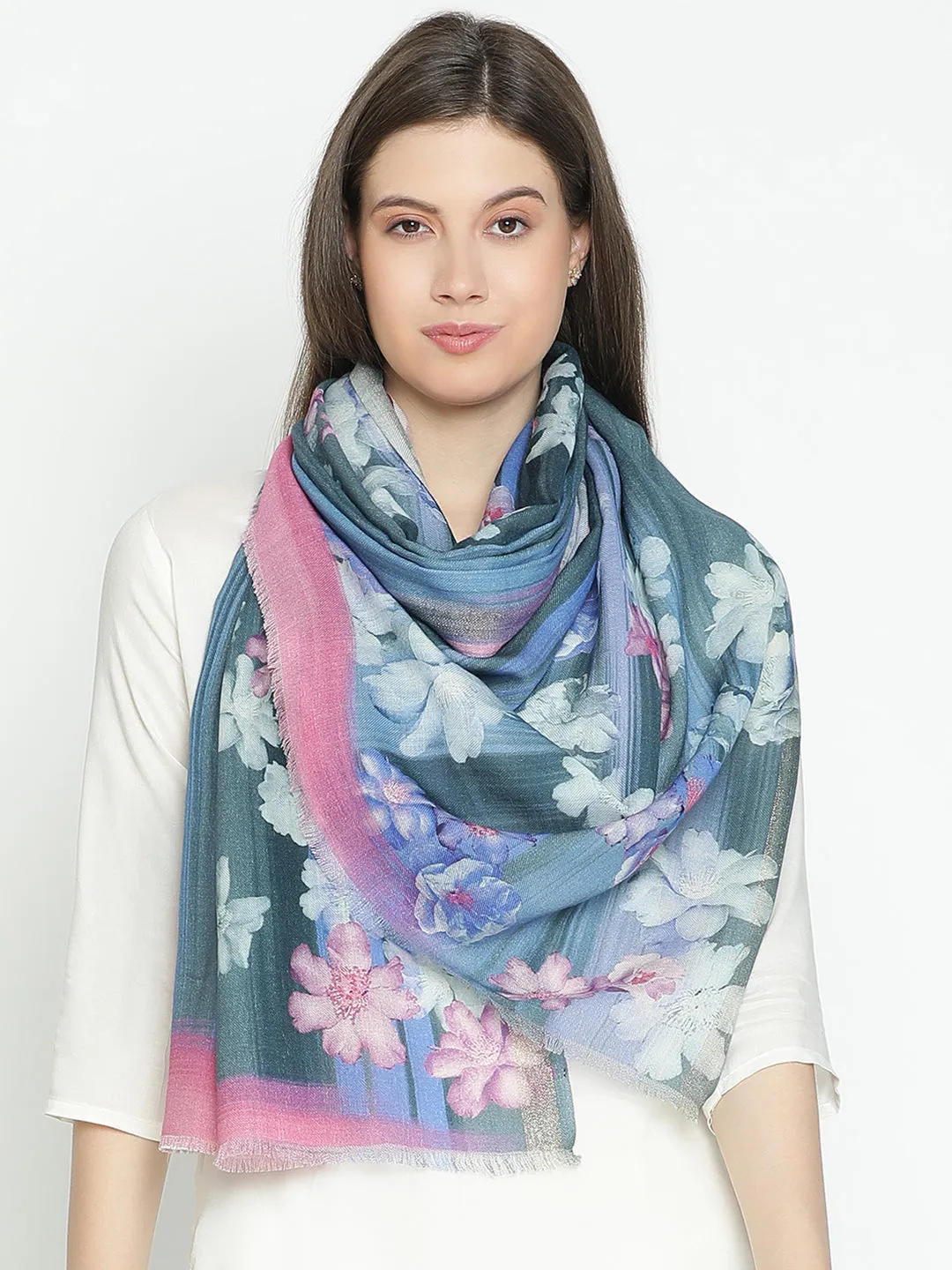 Twilight Harmony Floral Design Printed Stole