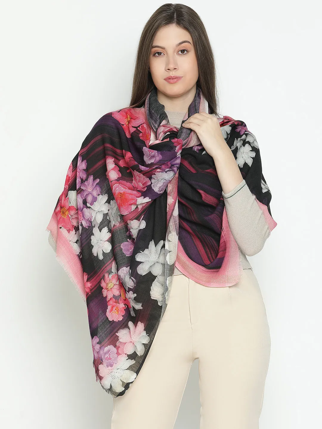 Twilight Harmony Floral Design Printed Stole