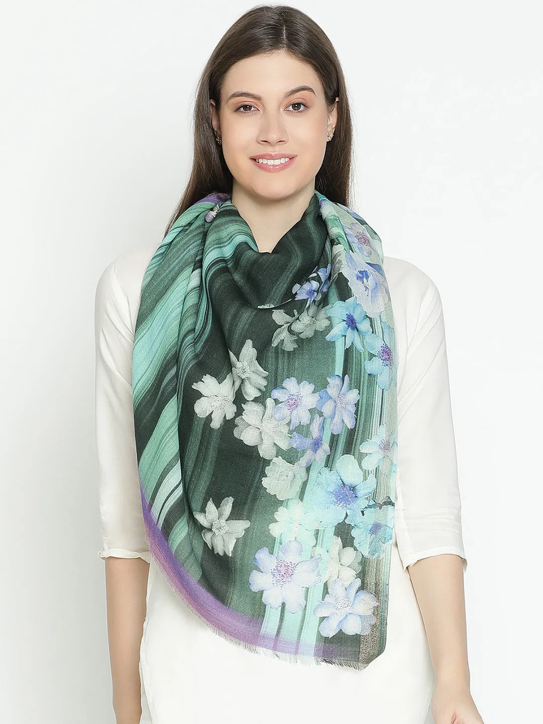 Twilight Harmony Floral Design Printed Stole