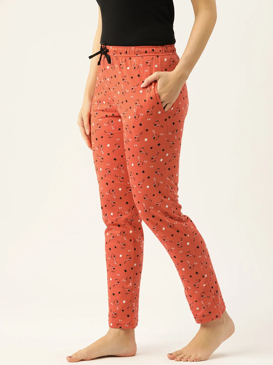 Women's Printed Cotton Orange Lounge Pants | LDLW-2335-1 |