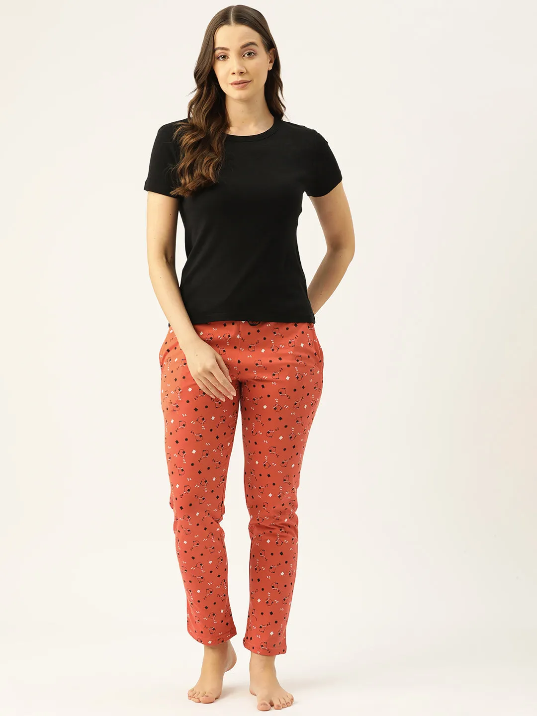 Women's Printed Cotton Orange Lounge Pants | LDLW-2335-1 |